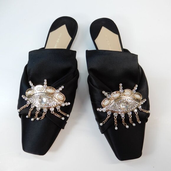 ANTONIO MELANI Lex Ornamented Backless Mules Slip On Shoes Size 6.5 Black NEW - Picture 3 of 15